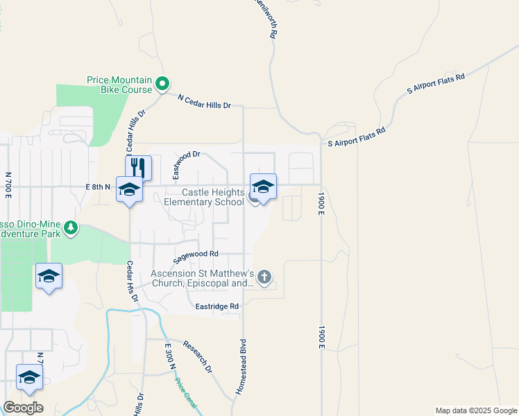 map of restaurants, bars, coffee shops, grocery stores, and more near 750 North Homestead Boulevard in Price
