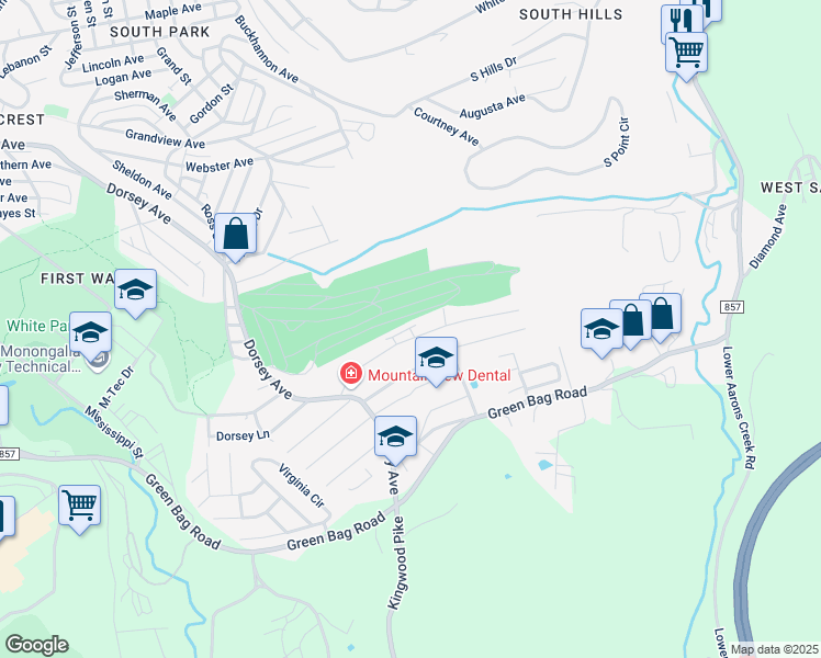 map of restaurants, bars, coffee shops, grocery stores, and more near 149 Marcus Drive in Morgantown