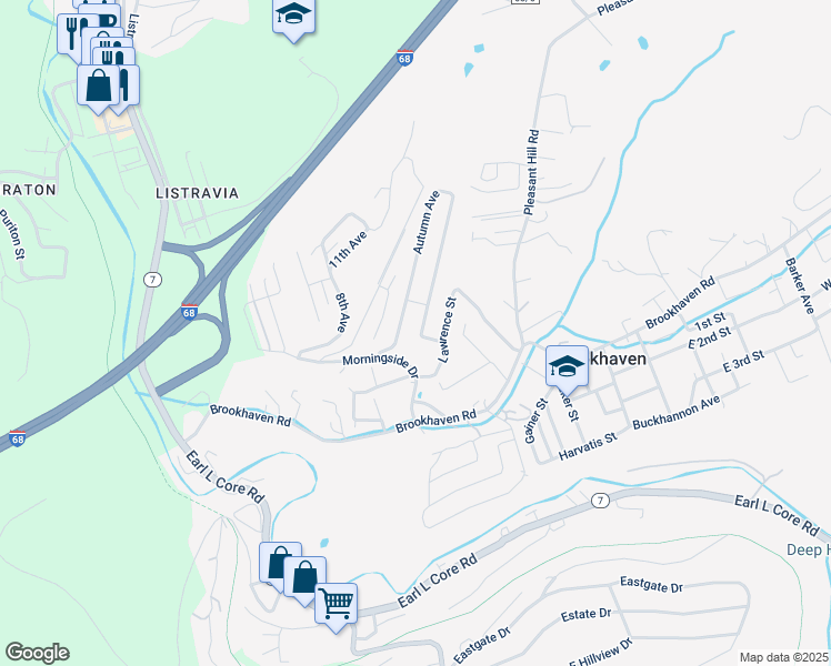 map of restaurants, bars, coffee shops, grocery stores, and more near 1003 Autumn Avenue in Morgantown