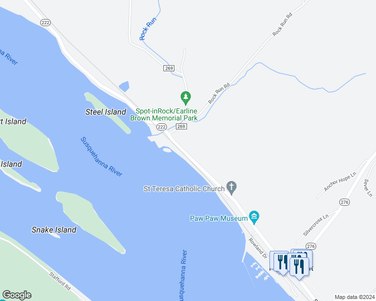 map of restaurants, bars, coffee shops, grocery stores, and more near 268 North Main Street in Port Deposit