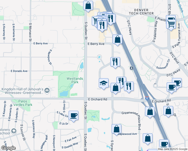 map of restaurants, bars, coffee shops, grocery stores, and more near 5700 South Quebec Street in Greenwood Village