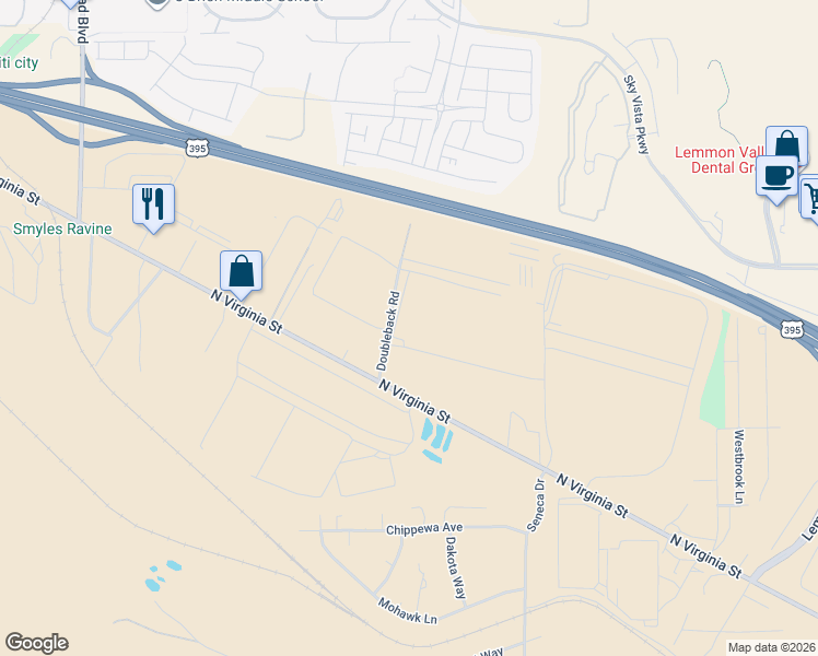 map of restaurants, bars, coffee shops, grocery stores, and more near 200-288 Doubleback Road in Reno