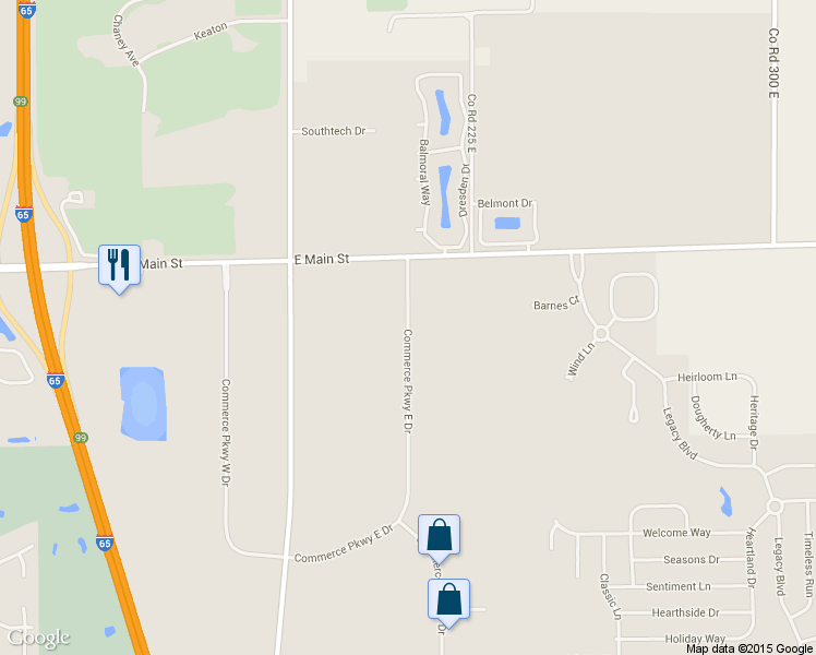 map of restaurants, bars, coffee shops, grocery stores, and more near Commerce Pkwy E Dr in Greenwood
