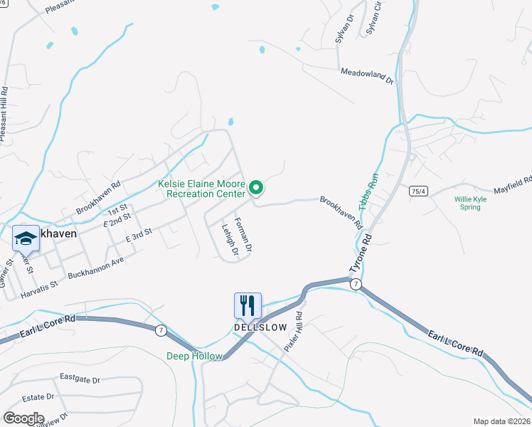 map of restaurants, bars, coffee shops, grocery stores, and more near 1446 Brookhaven Rd in Morgantown
