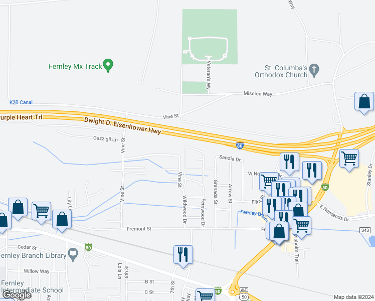 map of restaurants, bars, coffee shops, grocery stores, and more near 325 Soaring Way in Fernley