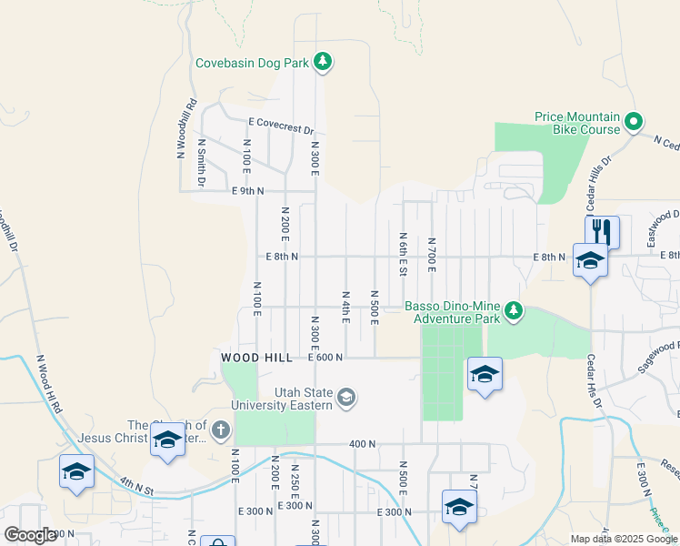 map of restaurants, bars, coffee shops, grocery stores, and more near 775 North 4th East in Price