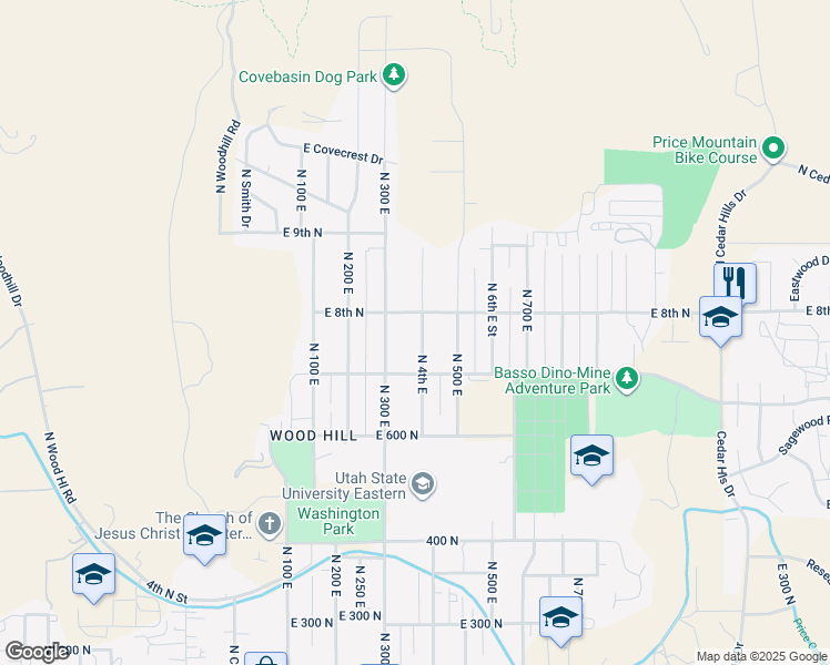 map of restaurants, bars, coffee shops, grocery stores, and more near 775 North 4th East in Price