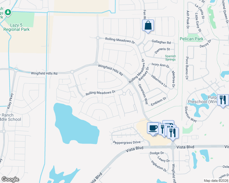 map of restaurants, bars, coffee shops, grocery stores, and more near Rolling Meadows Drive in Sparks
