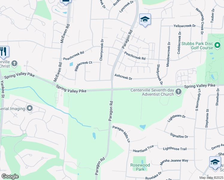 map of restaurants, bars, coffee shops, grocery stores, and more near 9004 Paragon Road in Montgomery County
