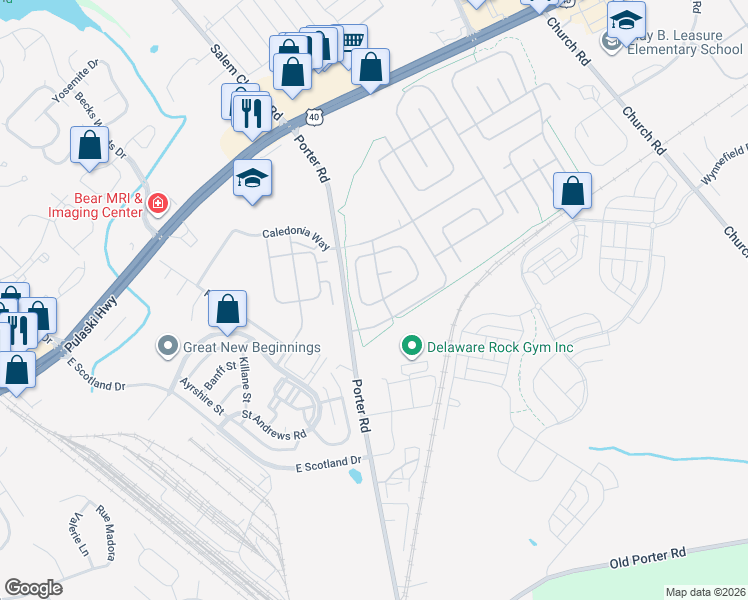 map of restaurants, bars, coffee shops, grocery stores, and more near 331 Jacobs Loop in Bear