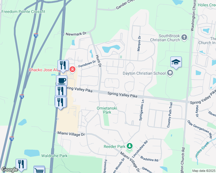 map of restaurants, bars, coffee shops, grocery stores, and more near 2538 Allister Circle in Miamisburg