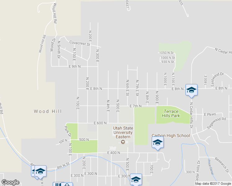 map of restaurants, bars, coffee shops, grocery stores, and more near 775 North 500 East in Price