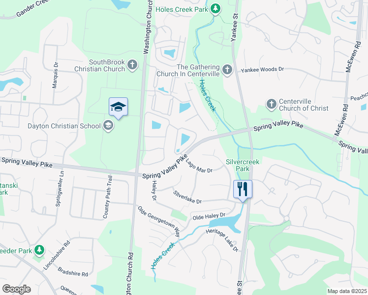 map of restaurants, bars, coffee shops, grocery stores, and more near 9178 Great Lakes Circle in Dayton