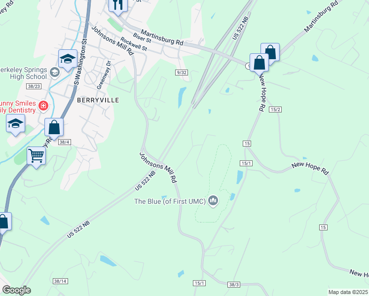 map of restaurants, bars, coffee shops, grocery stores, and more near 157 Nicole Lane in Berkeley Springs