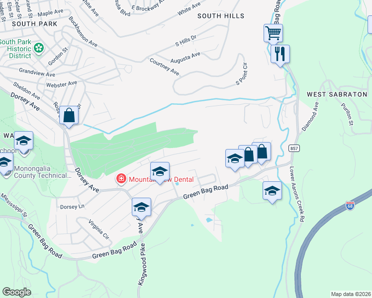 map of restaurants, bars, coffee shops, grocery stores, and more near 28 Marcus Drive in Morgantown