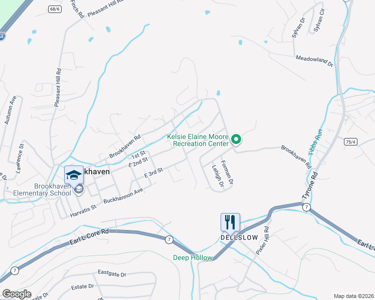 map of restaurants, bars, coffee shops, grocery stores, and more near 27 Westbrook Drive in Morgantown