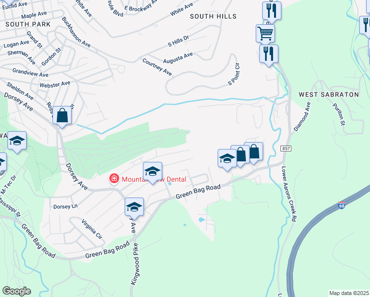 map of restaurants, bars, coffee shops, grocery stores, and more near 31 Marcus Drive in Morgantown