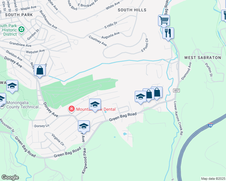 map of restaurants, bars, coffee shops, grocery stores, and more near 28 Marcus Drive in Morgantown