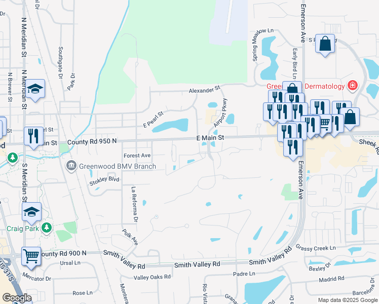 map of restaurants, bars, coffee shops, grocery stores, and more near 690 Connors Drive in Greenwood