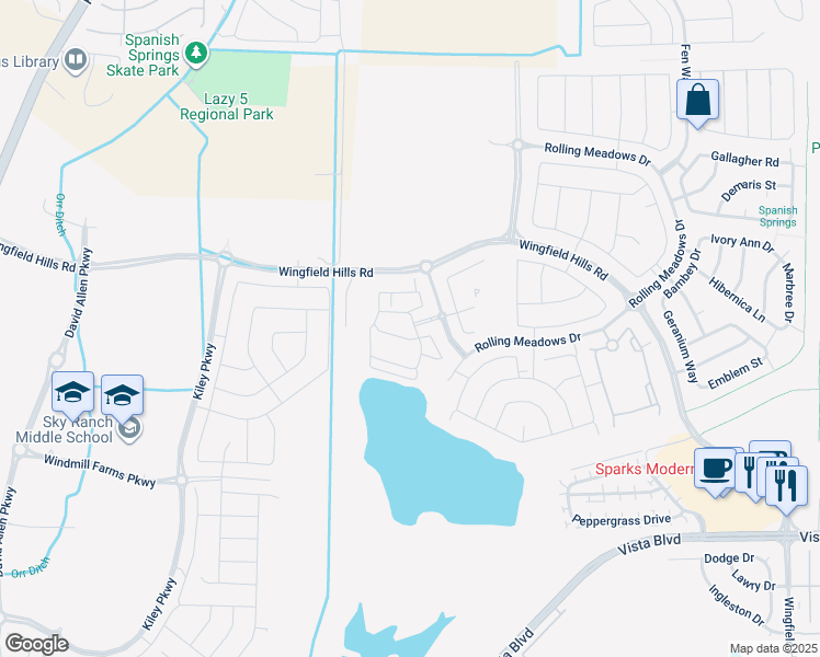 map of restaurants, bars, coffee shops, grocery stores, and more near 6600 Rolling Meadows Drive in Sparks