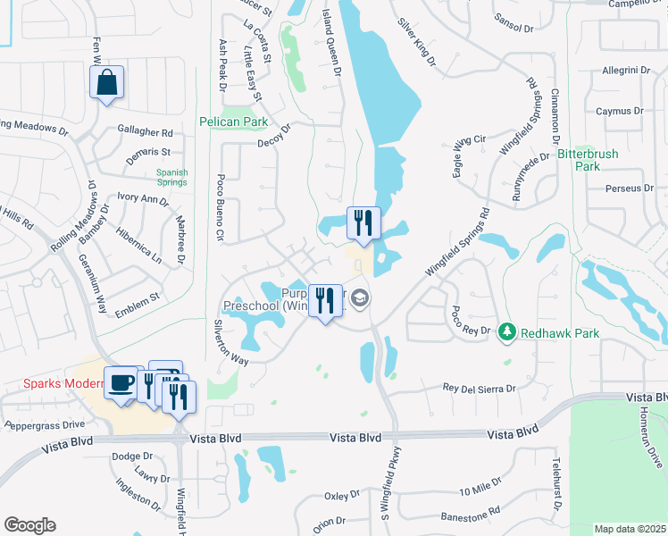 map of restaurants, bars, coffee shops, grocery stores, and more near 6564 Aston Circle in Sparks