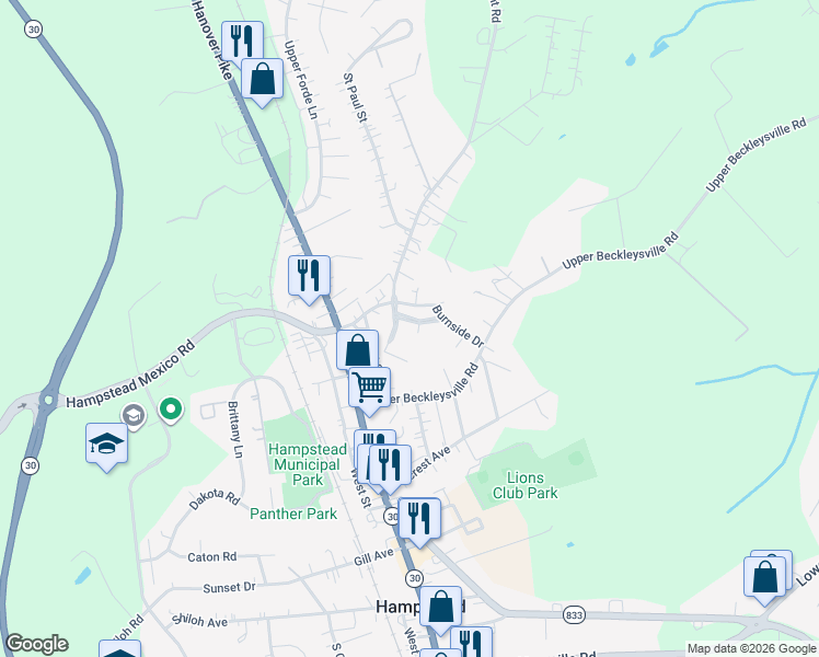 map of restaurants, bars, coffee shops, grocery stores, and more near 4115 Creswell Terrace in Hampstead