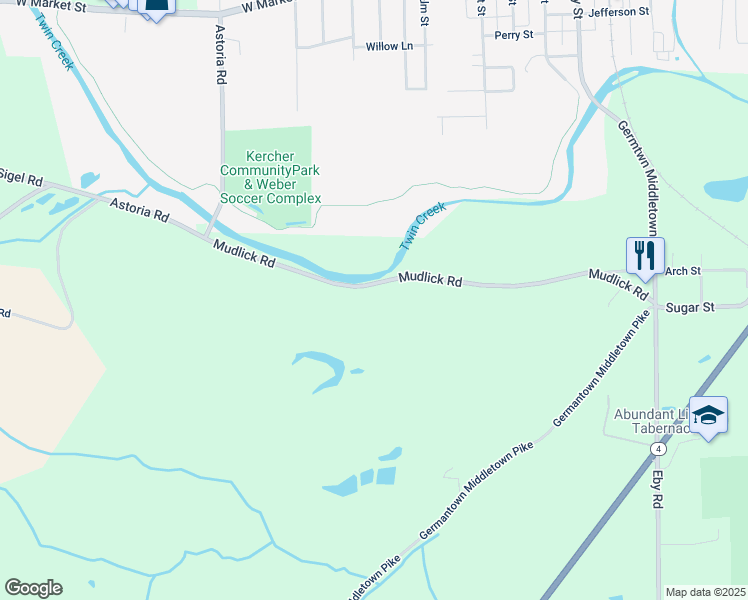 map of restaurants, bars, coffee shops, grocery stores, and more near 10600 Mudlick Road in Germantown