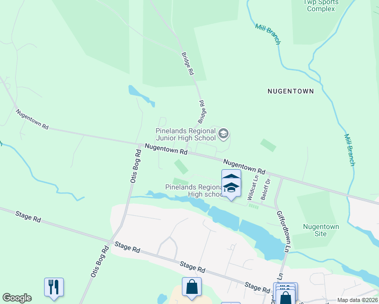 map of restaurants, bars, coffee shops, grocery stores, and more near 602 Nugentown Road in Little Egg Harbor Township