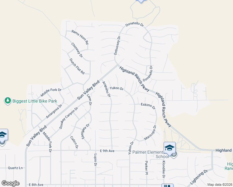 map of restaurants, bars, coffee shops, grocery stores, and more near 6315 Yukon Drive in Sun Valley
