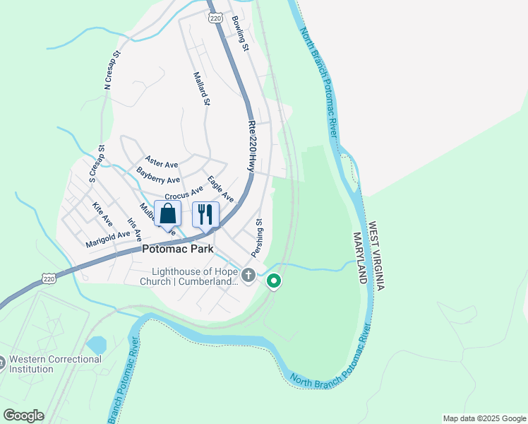 map of restaurants, bars, coffee shops, grocery stores, and more near 13305 Pershing Street in Cumberland