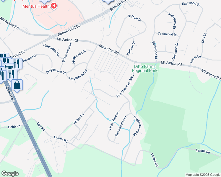 map of restaurants, bars, coffee shops, grocery stores, and more near 1819 Londontowne Circle in Hagerstown