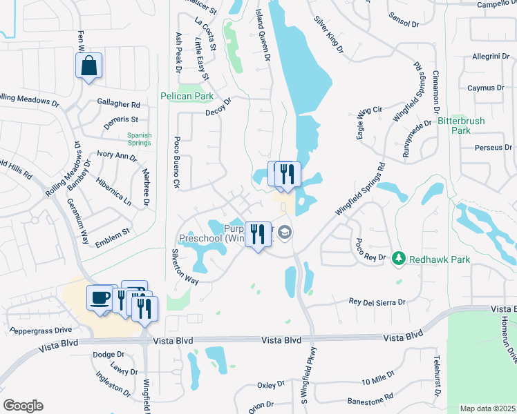 map of restaurants, bars, coffee shops, grocery stores, and more near 6554 Aston Circle in Sparks