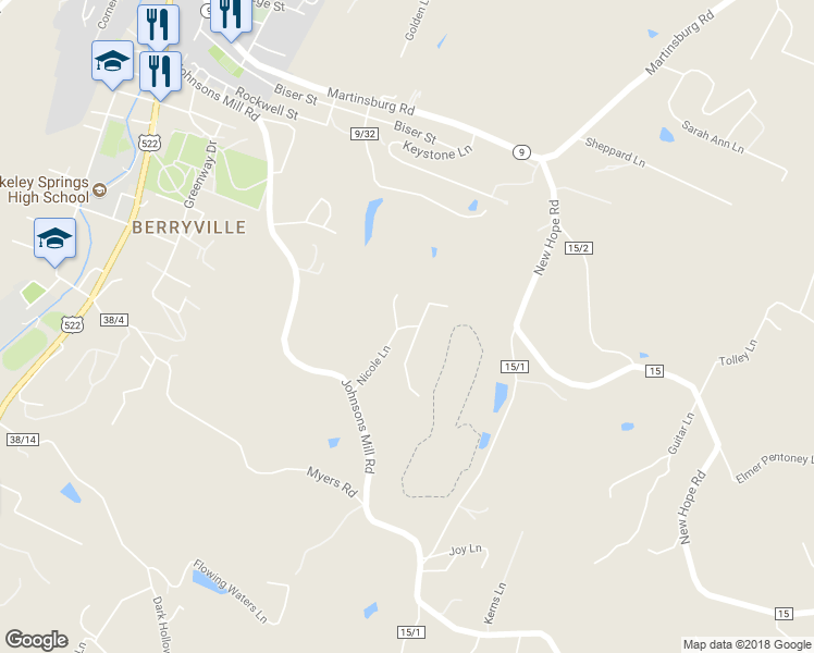 map of restaurants, bars, coffee shops, grocery stores, and more near 157 Nicole Lane in Berkeley Springs
