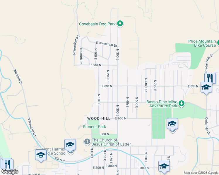 map of restaurants, bars, coffee shops, grocery stores, and more near 796 East 8th North in Price
