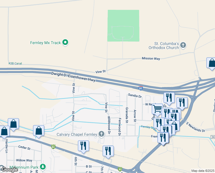 map of restaurants, bars, coffee shops, grocery stores, and more near 330 Soaring Way in Fernley