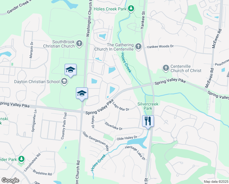 map of restaurants, bars, coffee shops, grocery stores, and more near 9178 Great Lakes Circle in Dayton