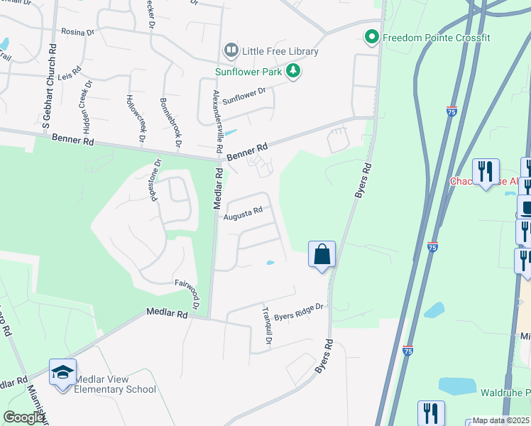 map of restaurants, bars, coffee shops, grocery stores, and more near 3886 Augusta Rd in Miamisburg