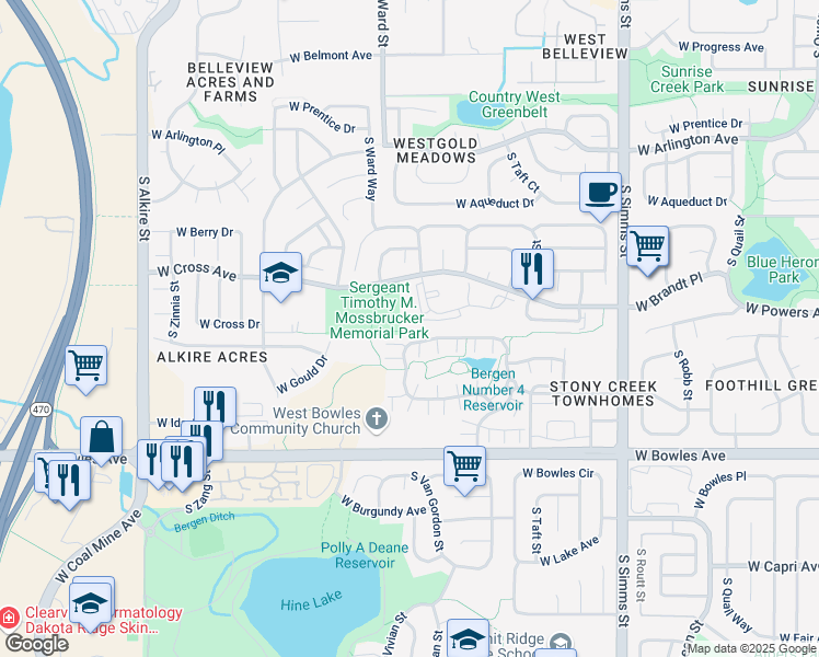map of restaurants, bars, coffee shops, grocery stores, and more near 12288 West Dorado Place in Littleton