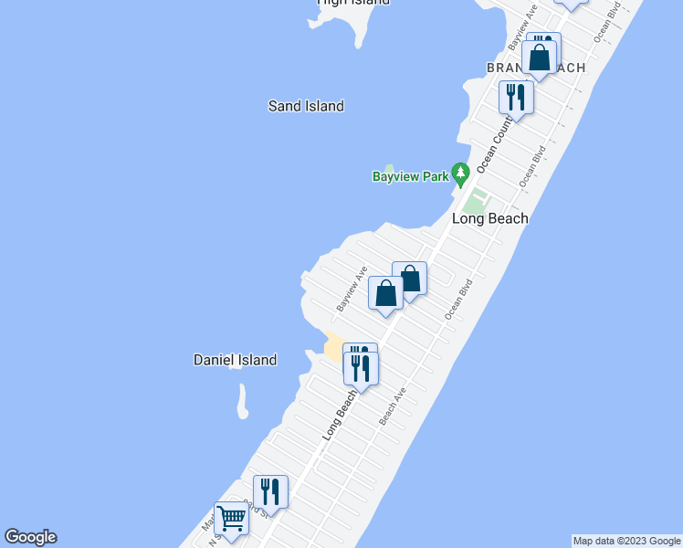 map of restaurants, bars, coffee shops, grocery stores, and more near 105 West 77th Avenue in Beach Haven