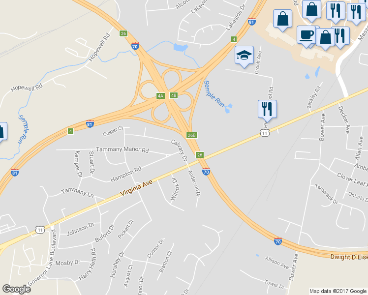 map of restaurants, bars, coffee shops, grocery stores, and more near 16938 Calvary Drive in Williamsport
