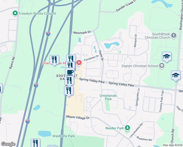 map of restaurants, bars, coffee shops, grocery stores, and more near 3091 Sagebrook Drive in Miamisburg