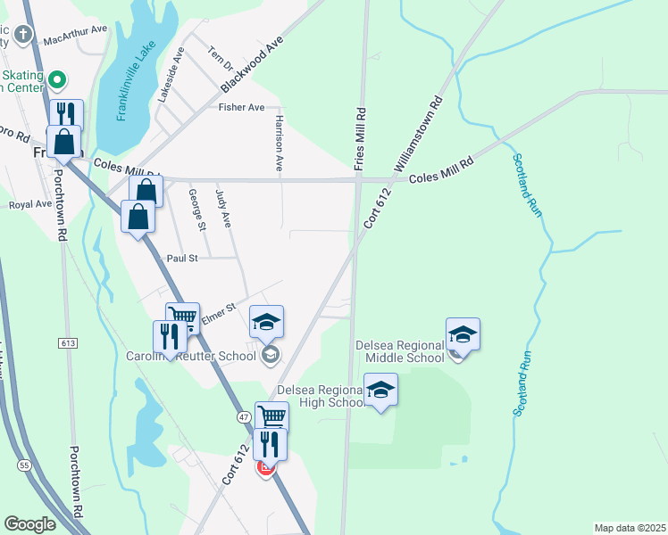 map of restaurants, bars, coffee shops, grocery stores, and more near 1359 Williamstown Road in Franklin