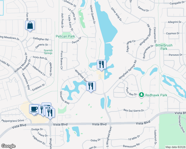 map of restaurants, bars, coffee shops, grocery stores, and more near 6554 Aston Circle in Sparks
