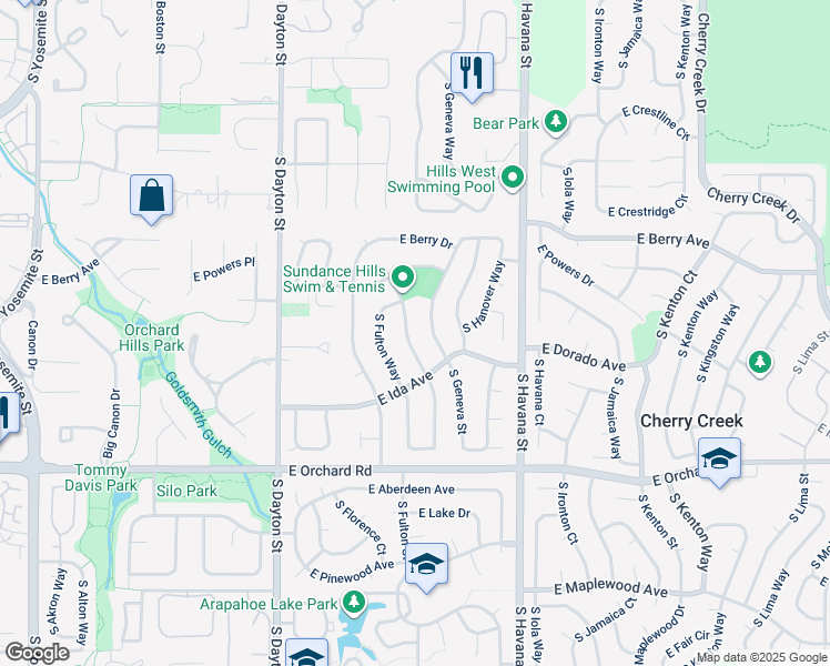 map of restaurants, bars, coffee shops, grocery stores, and more near 5686 S Galena St in Greenwood Village