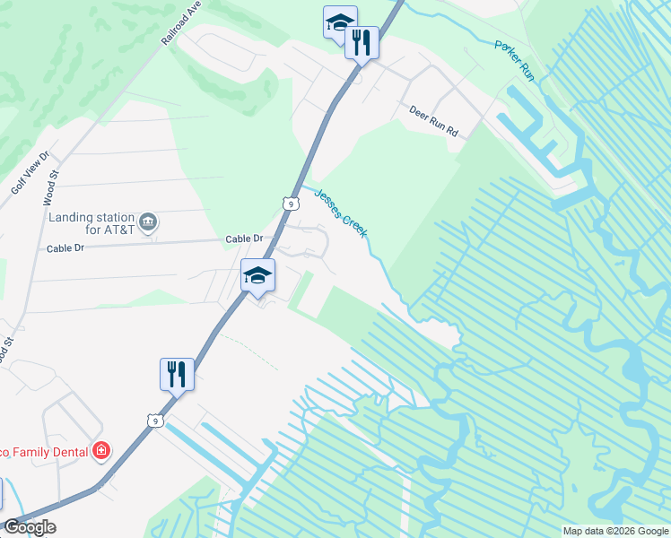 map of restaurants, bars, coffee shops, grocery stores, and more near 409 Ibis Court in Tuckerton