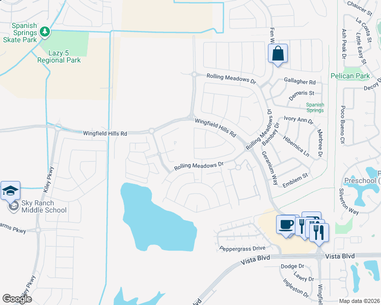 map of restaurants, bars, coffee shops, grocery stores, and more near 1930 Cielo Falls Drive in Sparks
