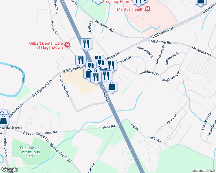 map of restaurants, bars, coffee shops, grocery stores, and more near 2 Redwood Cir in Hagerstown