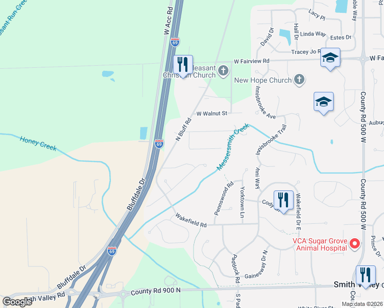map of restaurants, bars, coffee shops, grocery stores, and more near 5807 West Maple Drive in Greenwood
