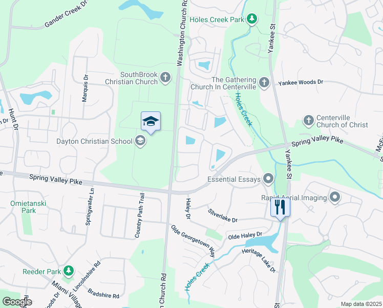 map of restaurants, bars, coffee shops, grocery stores, and more near 1668 Big Bear Drive in Dayton
