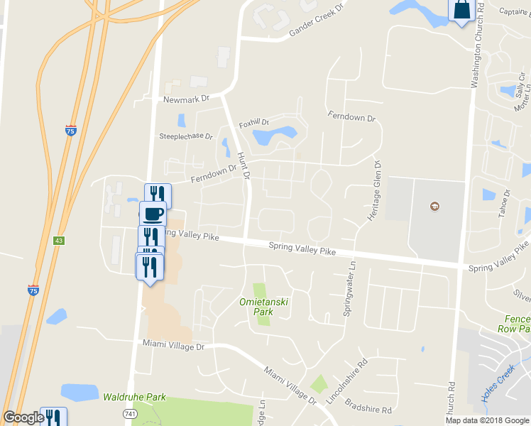 map of restaurants, bars, coffee shops, grocery stores, and more near 2538 Allister Circle in Miamisburg